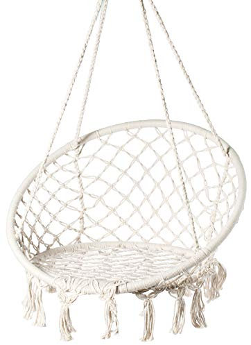 PLAYBERG Round Hanging Hammock Cotton Rope Macrame Swing Chair for Indoor and Outdoor