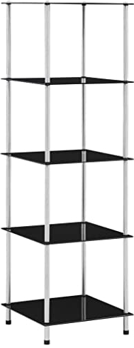 vidaXL Regal mit 5 Ablagen Vitrine Glas Glasregal Dekoregal Sammlervitrine Standregal Glasvitrine Bücherregal Vitrinenschrank Schwarz 40x40x130 cm Hartglas