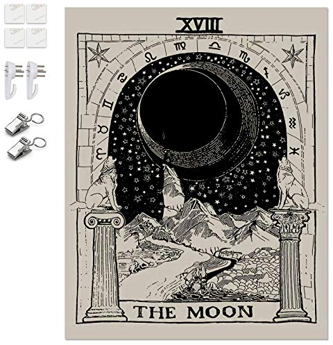 Unnosin Wandbehang Tapisserie Tarot, Wandteppich Astrologie Konstellation Tapisserie Meditation Tapisserie, für Psychedelic Mystic Zimmerdekoration 150 X 130 CM Mond