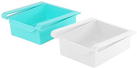 GEEZY 'Set of 2 Refrigerator Storage Organizer Freezer Container Fridge Durable Plastic Drawer Storage Rack Holder Slide Shelf