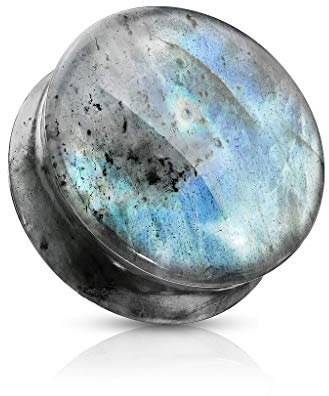 beyoutifulthings Ohr-Plug Labradorit Natur-Stein Ohr-Piercing Ohr-Schmuck Tunnel 12-mm Double Flared Sattel-Verschluss Mehr-farbig