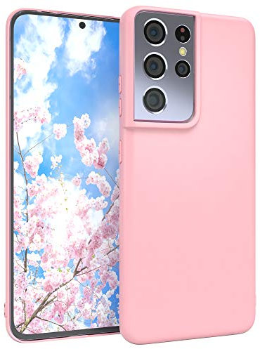 EAZY CASE - Coque en Silicone Compatible avec Galaxy S21 Ultra 5G - Coque de Protection Antichoc Fine et légère pour Galaxy S21 Ultra 5G en Silicone Rose