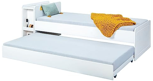 Inter Link - Kinderbett - Jungendbett -Funktionsbett ausziehbar mit Stauraum- Unterteil auf Rollen ausziehbar - 2 Liegeflächen 90cm x 200cm -Kiefer massivholz - Farbe weiß - Bett Negras