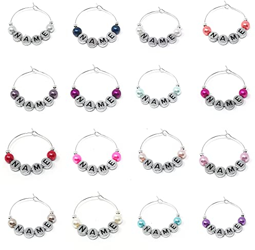 Personalised Named Wine Charms Gin Prosecco Glass Charms 20 Colours Birthday Hen Wedding Christmas Party