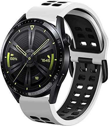 KeeFos 22mm Correa Compatible con Huawei Watch GT6 Pro 46mm/GT6 46mm/GT5 Pro/GT5/GT4/GT3(46 mm), Banda de Silicona, Correas para Huawei Watch Ultimate 2/5/4Pro/4/3Pro/3(46 mm) - Blanco Negro