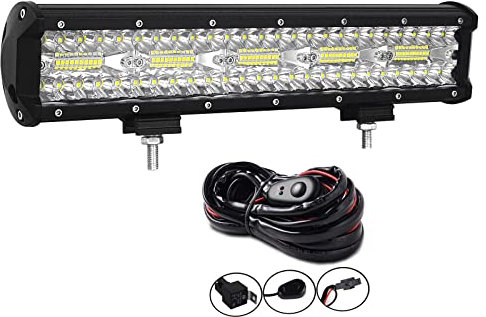 AUXTINGS 38 cm 300W LED Arbeitslicht Leiste Lichtstange LED Zusatzscheinwerfer Dreifache Licht Off Road Lights Spot-Flut-Kombinations Cube Rocks+ Kabelbaum-Kit für Off-Road-LKW ATV UTV SUV,12V 24V DC
