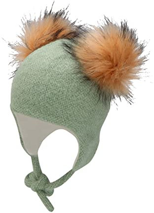 Sterntaler Baby Mädchen Mütze Inka Mit Bommeln - Kappe Kinder Mit Kunstpelz Bommel Und Bindeband - Grün, 47