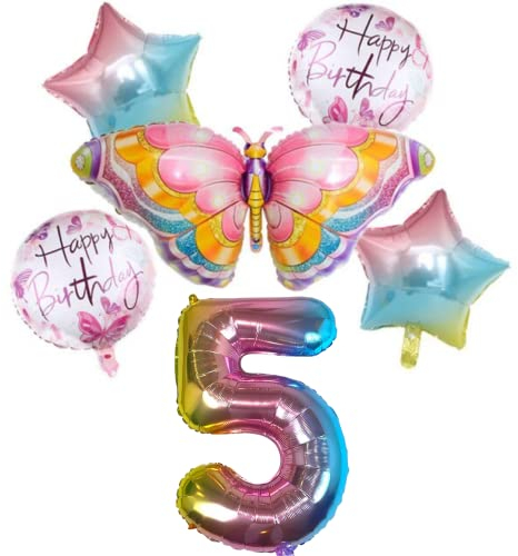 DIWULI Schmetterling Luftballons 5 Jahre - Zahl Geburtstag