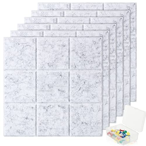 LOLYSIC 6 Pcs Felt Board Tiles, 30x30cm Self Adhesive Felt Notice Board, Square Bulletin Boards Pin Boards for Offices Home, Grey Memo Boards with 40pcs Push Pins