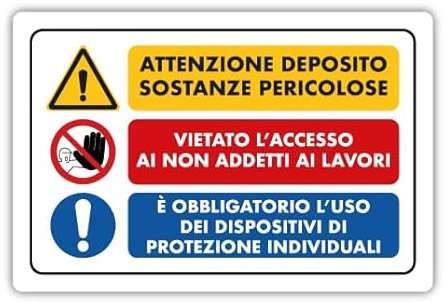 NEW CARTELLO SEGNALETICO - ATTENZIONE DEPOSITO SOSTANZE PERICOLOSE - Adesivo Extra Resistente, Pannello in Forex, Pannello In Alluminio (ADESIVO 20X31 CM)
