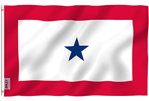 Bandera Anley Fly Breeze de 3 x 5 pies con estrella azul y hijo en servicio, cabecera de lona y doble costura, banderas de servicio militar de poliéster con ojales de latón de 3 x 5 pies