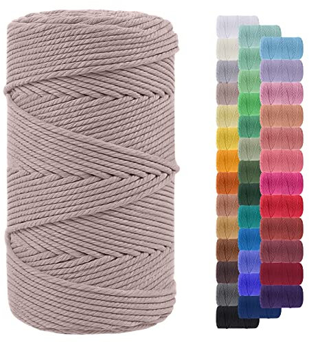 LEREATI Hilo Macrame 4mm x 200m, Cuerda Macrame Gruesa Cuerda de Algodon Natural, DIY Hilos Macramé para Manualidades, Tapices de Pared, Colgador de Plantas, Decoración Bohemia (Gris Cáñamo)