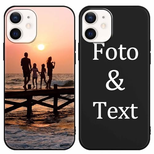 Yoedge Personalisierte Handyhülle für Apple iPhone 12/ iPhone 12 Pro Hülle Personalisiert 6,1,Schwarz Hülle mit Eigenem Foto Bedrucken Bild Text Individuelle Schutzhülle Selbst Gestalten für iPhone12