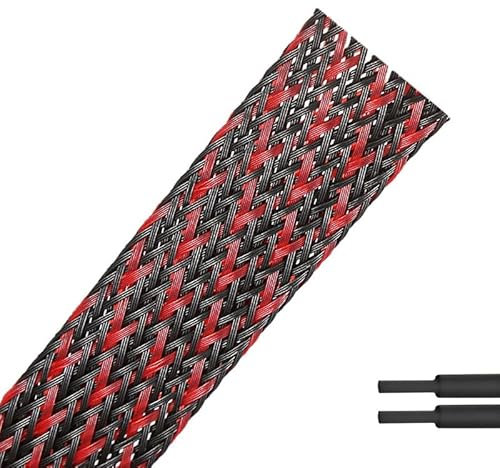 PET Expandable Braided Sleeving Wire Loom 3/4 Inch Cable Wrap Cable Sleeve Wire Protector Sleeve Tubing 25Feet, Red&Black