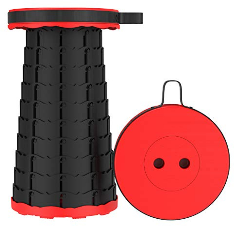 KitaBulb Tragbarer Klapphocker, mit Einer Tragfähigkeit von 130 kg, Einziehbarer Kunststoff Faltbarer Klappbarer Hocker für Camping, Angeln, Wandern, Grillen, draußen, drinnen, Küche (Rot)