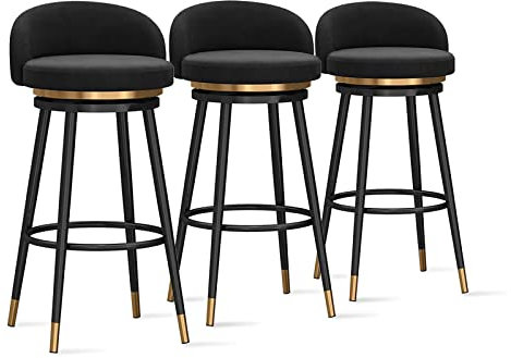 Tabourets De Hauteur De Comptoir Tabouret De Bar Pivotant À 360 ° Chaise Repose-pieds Moderne En Or, Tabourets D'île Rembourrés En Velours Supportant 330 Lb, Ensemble De 3,Le Noir,75 Cm (29,5 Pouces)
