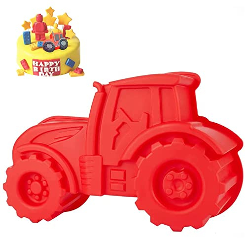 Backform Traktor, Kindergeburtstag 3D Silikon Backform, Kindergeburtstag Silikonform, Auto Form Silikonform, Kuchen Silikonform, für Kindergeburtstag Kuchen Brot Eis Dessert Schokolade (Rot)