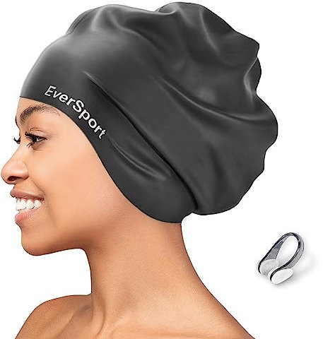 EverSport Cuffia da nuoto extra large per trecce e dreadlocks, cuffia da piscina in silicone per donne uomini adulti capelli ricci lunghi spessi Locs copertura per le orecchie antiscivolo impermeabile