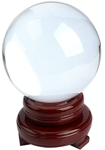 Roellgs K9 80mm Crystal Clear Glass Sphere - For Meditation Divination Camera Photo Shoot Home Office Landscape Decoration Art Decoration with Wooden Base