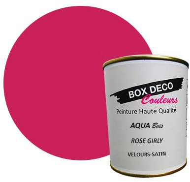 BOX DECO COULEURS Peinture bois intérieur extérieur à base d'acrylique aspect velours-satin Aqua Bois - 750ml, Rose Girly