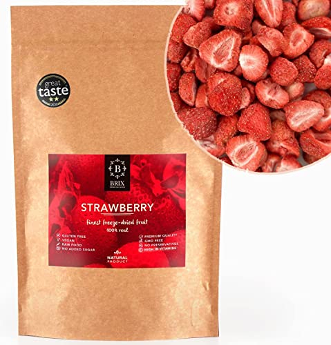 BRIX Freeze Dried Strawberry Halves | 100% Natural Dried Strawberries 300g | Great Taste Award Dried Fruit | Non-GMO, Gluten Free, Vegan & Vitamins Retained