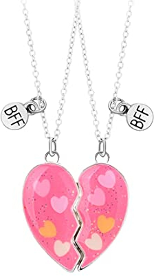 TSLRSA - 2 Pcs BFF Halskette Freundschaftskette rosa Herz Schmuckanhänger beste Freundin Mädchen Halskette Mädchen Geburtstag Geschenk Anhänger Kette Geschenk (rosa Herz)