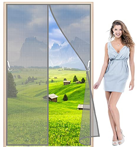 LZHBD Fiberglas Magnet Fliegengitter Tür, 165x245cm Magnetvorhang Insektenschutz Balkontür, Kratzfest Stärkere Magneten Fliegenvorhang für Garage Tür Gartenhaus Terrassentür, Grau L