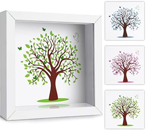 BOFUNX Spardose Lebensbaum Geldgeschenke Verpackung Geburt Taufe Kommunion Konfirmation Geschenke Bilderrahmen Sparbüchse Junge Mädchen, DIY ersetzbare Motive