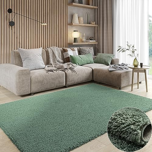MY-RUG Teppich Shaggy Star Hochflor rechteckig grün 180 x 120 cm - Schlafzimmer Teppich, Langflor, Günstig