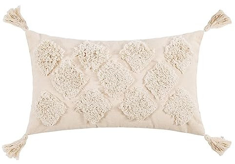 1 Kissenbezüge 30x50cm, Kopfkissenbezug Beige Böhmische Geometrie Mit Quaste Baumwolle Kissenbezüge Sitzkissen Dekokissen Couchkissen Dekoration