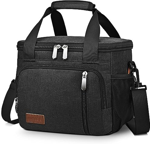 ELdtec Lonchera aislada para mujeres y hombres, reutilizable, para el trabajo de oficina, a prueba de fugas, suave, para adultos, con cinturón de hombro ajustable, color negro (negro)