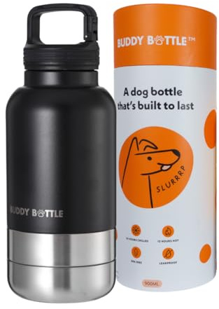 Buddy Bottle Dog Water Bottle with Bowl — 900ml Insulated Stainless Steel Travel Flask for Walking, Hiking & Camping | Leakproof 3-in-1 Portable Dog Drinking Bottle