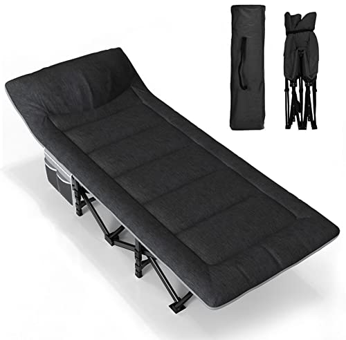 ATORPOK SHOP Camp Beds for Adults with Cushion and Pillow, Comfortable Travel Camping Cot for Sleeping, Portable Tent cot with Carry Bag Supports 450 lbs (Black)