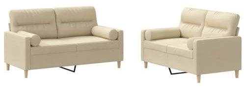 vidaXL Sofagarnitur 2-TLG., Sessel Couch mit Kissen, Sofa Wohnzimmersofa mit Armlehnen, Couchgarnitur Designsofa Sitzmöbel Polstermöbel, Creme Stoff