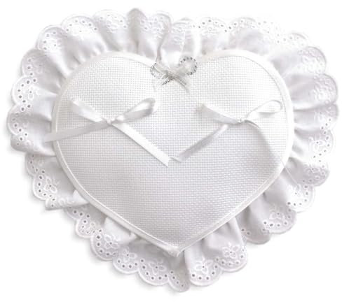hobbymio.it Cuscino portafedi nuziali da ricamare a Punto Croce, Cuore bianco in Tela Aida per Matrimonio, Cuscinetto per anelli da ricamare
