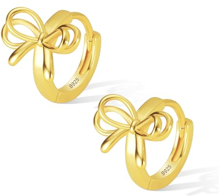 ALEXCRAFT Schleifen Ohrringe Creolen Gold Klein Damen Vergoldete Ohrringe 14K Geschenk für Frauen Freundin Mama Mädchen