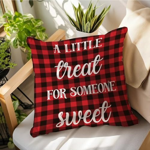 LMMIXEE Valentinstags-Überwurf-Kissenbezüge, 40,6 x 40,6 cm, A Little Treat for Someone Sweet Buffalo Plaid Pillow Case Valentins-Kissenbezug, Akzent-Kissenbezug, Dekoration für Sofa, Couch, Bett,