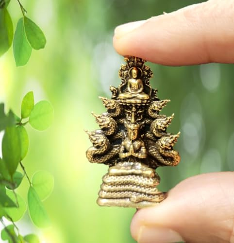 Purpledip Seltenes Miniatur-Idol Naga Buddha: Sammlerstück aus Messing mit detaillierter sehr feiner Verarbeitung (12698J)