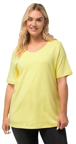 Ulla Popken Damen große Größen Übergrößen Plus Size Shirt, doppellagige Vorderseite, Slim, Rundhals, Halbarm zitronengelb 50+ 810528605-50+