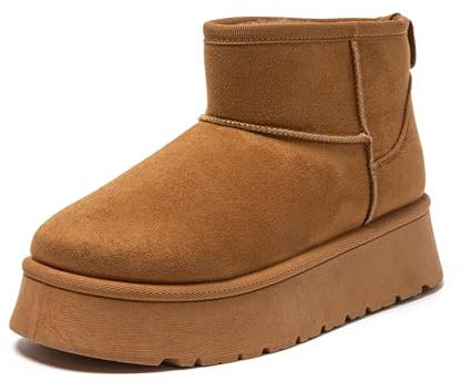 JOMIX Stivaletti Donna Invernali Stivali Ragazze Bassi Scarpe Caldi Imbottiti Pelliccia Sintetica Comodi da Neve MD9767-8 (Marrone, 37)