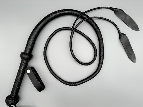 Bullenlederpeitsche mit flachem doppelten Lederschlag in Schwarz 3FT-6FT (4FT ~ 122cm)