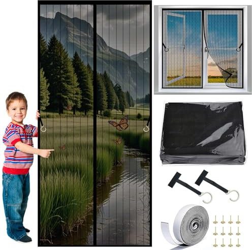 Fliegengitter Fenster 90 x 130 cm Magnet Türvorhang Stärkere Magnetkraft Automatisches Schließen für Alle Tür- Und Fenstergrößen, Schwarz