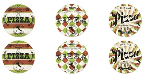 Excelsa Little Italy Lot de 6 assiettes à pizza, diamètre 31 cm, porcelaine, multi-décors