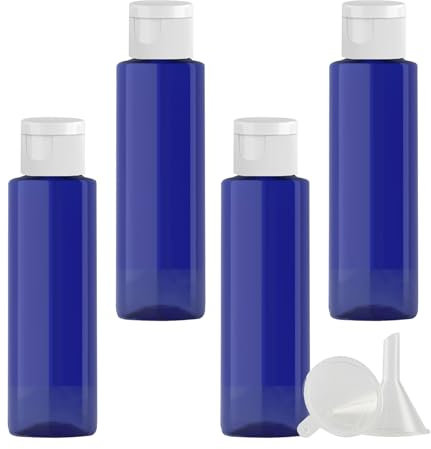 PQPAUTY 4 Pezzi 100ml flaconi vuoti da Blu in plastica da viaggio bottiglia di lozione con Tappo Flip Top Blanc, ricaricabili, per lozione e shampoo Cosmetica Bottiglie Flaconi