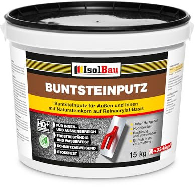 Isolbau - Buntsteinputz für Außen und Innen (Weiß, Grau) 15 kg - BP70 Mosaikputz Dekorationsputz Frostsicher, Wasserfest, Stoßfest