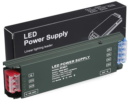 JIZZU Transformador 220V a 24V, Fuente Alimentacion 24V, Constante Ultrafino LED Driver Controlador AC 230V a DC 12V 8.33A, 200W Fuente de Alimentación de LED Voltaje Constante