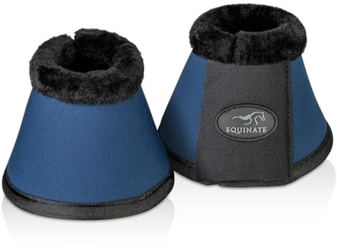 Equinate Hufglocken Furlyn mit synthetischem Lammfell XL Navy - Robuste und stoßdämpfende Neopren Springglocken - Hufschutz für Training und Turniere - 2er Set