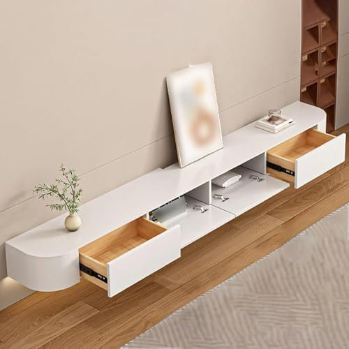 Wall-mounted Storage Cabinet - Modern Floating TV Unit, Entertainment Center, Media Console With Open Shelves & Hidden Compartments For Under TV - Sleek TV Cabinet For Apartme(Size:220cm,Color:White)