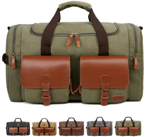 Canvas Leder Reisetasche Herren Groß 55L,Vintage Weekender Herren Leder,Canvas Tasche Herren,Reisetasche Handgepäck (grün)
