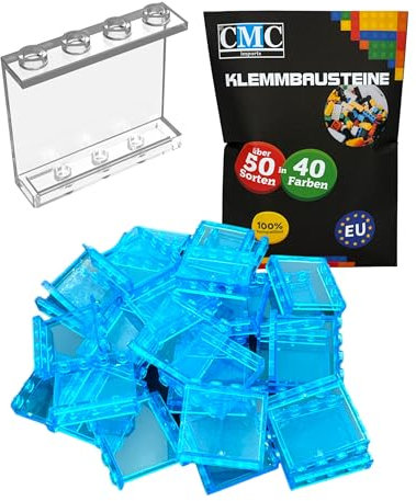 CMC imports 10 x Panel Klemmbausteine Wand Element 1x4x3 Noppen Paneel Fenster Verkleidung City Gebäude Stadt 60581 versch. Farben (Hellblau Transparent / 191)